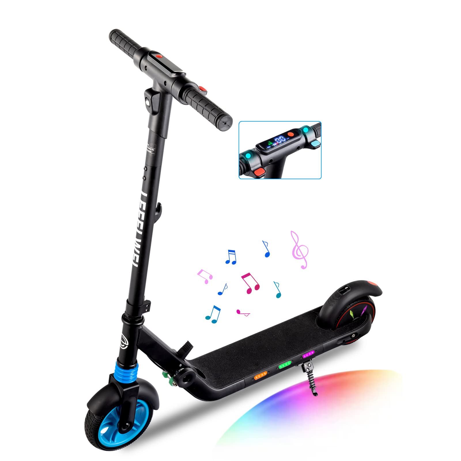 Electric Scooter for Kids Ages 6-12, Colorful Rainbow Lights, Bluetooth Music Speaker, LED Display and Adjustable Speed, Foldable E-Scooter for Kids Girls Boys Christmas Birthday Gift
