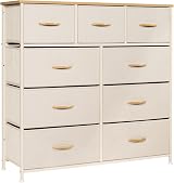 LYNCOHOME Beige Fabric Dresser with Wood Top 9 Drawers Chest of Drawers
