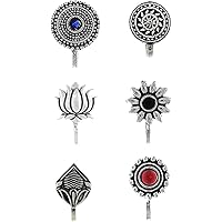 Anuradha Art Silver Finish Designer Classy Press On Combo Pack Nose Ring/Nose Stud/Pin for Women/Girls