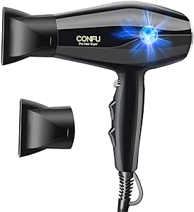 Professional Ionic Salon Hair Dryer, CONFU 1875 Watt Negative Ion Fast Drying Blow Dryer, Ceramic Tourmaline AC Motor Hairdryer with 2 Concentrator Nozzles - Hair Styling and Drying Tool