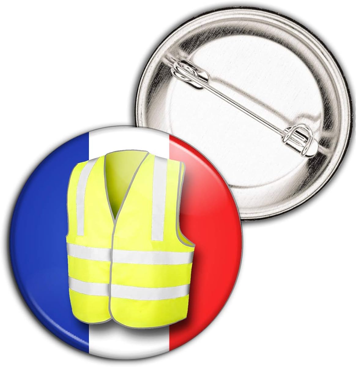 Badge 38mm Bouton Epinglette Gilet Jaune France Tricolore
