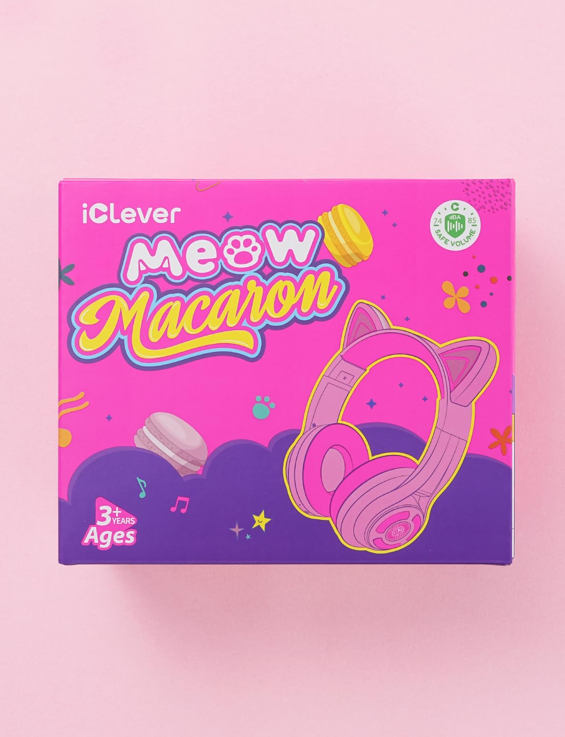 iClever Cat Ear Kids Bluetooth Headphones, LED Lights Up, 74/85dBA Safe Volume Limited, 50H Playtime,Bluetooth 5.2, USB C, Kids Headphones Wireless for Travel iPad Tablet, Meow Macaron Pink