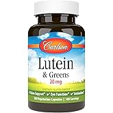 Carlson - Lutein & Greens, 20 mg, Vision Support & Eye Function, Antioxidant, 180 Vegetarian Capsules