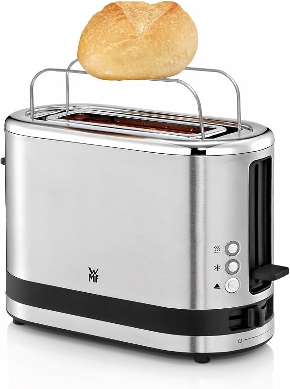 Küchenminis 1-Scheiben Toaster Langschlitz XXl-Toast, Mini Toaster mit Brötchenaufsatz 7 Bräunungsstufen Überhitzungsschutz 600W Edelstahl matt