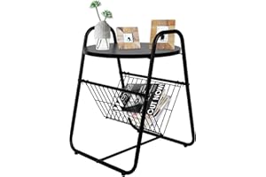 ECOMEX Outdoor Side Tables for Patio, 2 Tier Round Metal Patio Side Table Small Outdoor Side Table with Metal Frame, Industrial Outdoor Table for Bedroom Balcony Patio,Black 1PC