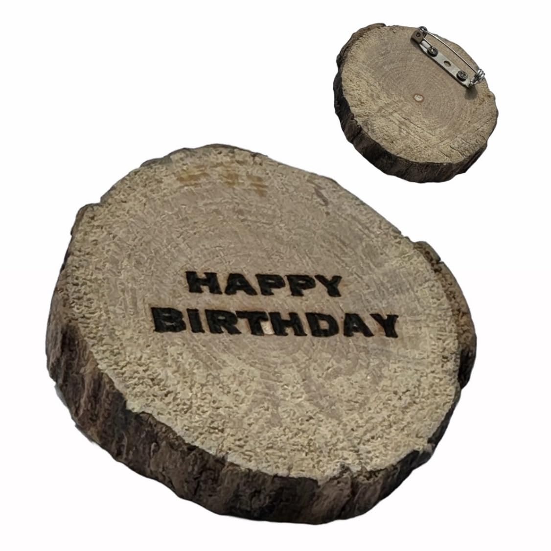 Wooden Happy Birthday Badge, Laser-Engraved, Nickel Metal Screws, Biodegradable & Compostable If Unscrewed, Plastic-Free, Natural Materials Only, Eco-Friendly, Party Gift (Happy Birthday)