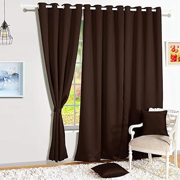 Buy Story Home Blackout Faux Silk Superior 2 Piece Plain Solid Door Curtains 7 Feet Dark Brown 46 84 Online At Low Prices In India Amazon In