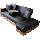 DORIS ソファーベッド シングル 収納 引き出し スツール ソファベッド テーブル付き 幅206cm レザー ブラック ナトゥーラ