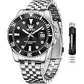OLEVS Watch for Men Stainless Steel Quartz Business Dress Diamond Large Dial Waterproof Mens Watches with Date Wrist Watch