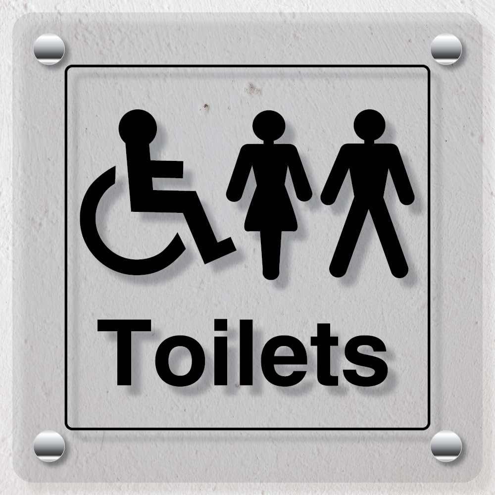 V Safety Unisex and Disabled Toilet - 150 x 150 mm - Acrylic Perspex Cast Clear Safety Sign