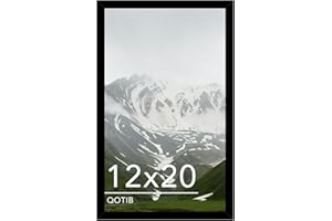QOTIB 12x20 Picture Frame Black for Wall Mounting, Horizontal and Vertical Formats for Wall Hanging, Wood 12x20 Frame, Black, 1 Pack