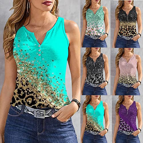 Cami Tops for Women Summer Casual Sleeveless Athletic Shirts Slim Fit Floral Print Cami Top Henley Button Down Blouses