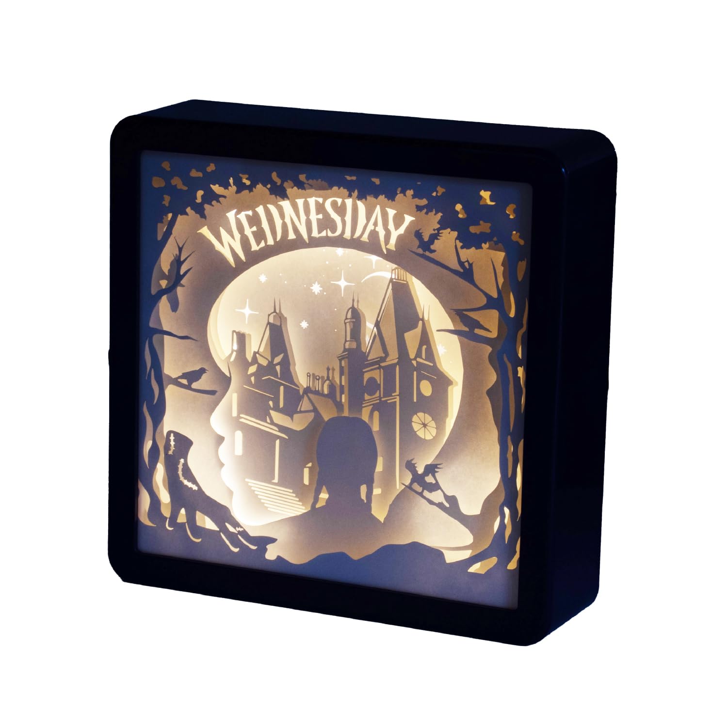 Blue Sky Studios Wednesday Light, Intricate 7 Layer Paper Art Cutout Lamp, 2 Glow Modes, Wednesday Room Decor, Licensed Merchandise