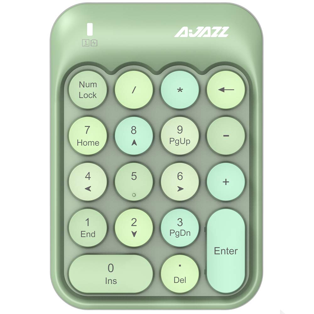 FELiCON Wireless Numeric Keypad, 2.4GHz Portable Mini Number Pad with Cute Color Fight Retro Round Key and USB Receiver, 18-Keys Financial Accounting Numeric Keypad for Laptop, PC, Desktop (Green)