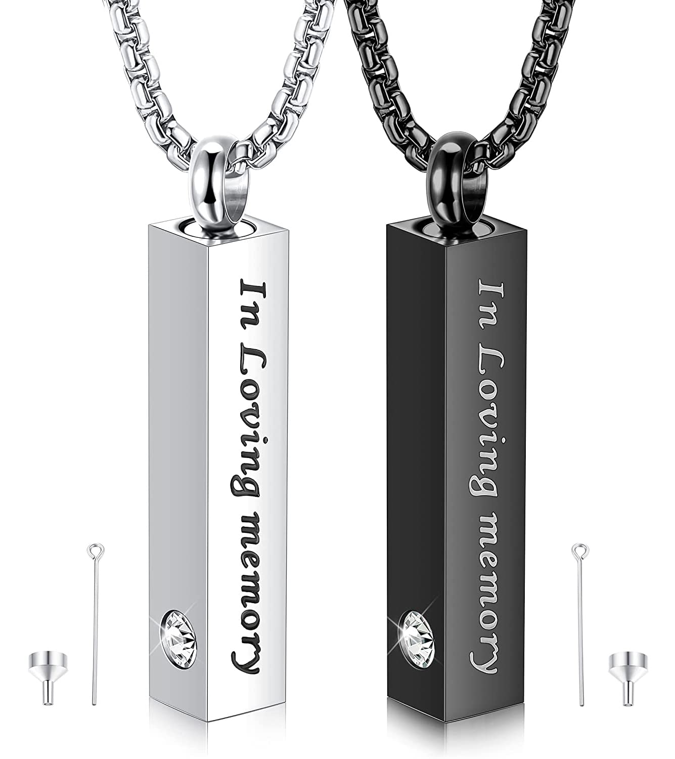 MILACOLATO Urn Necklace For Ashes Mens Chain Necklace Urn Pendants For Ashes Silver Black Cube Urns For Human Ashes Memorial Cremation Urn Locket Keepsake Urn Jewellery For Ashes Jewelry For Men IML