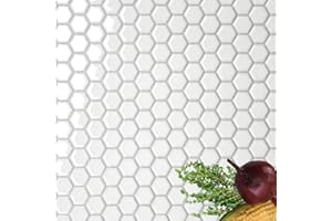 Tenedos Hexagon 1x1 Porcelain Shiny Finish Mosaic Floor Wall Tile Backsplash Glossy Look 1 inch for Kitchen, Bathroom Shower, Accent Decor, Fireplace (Pack - 10 Sheets, White)