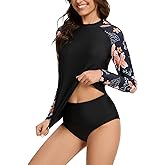 Mexholin Two Piece Rash Guard for Women Sun Protection UPF 50+ Long Sleeve Swimsuits Quick Dry Swim Shirts