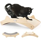 Pecute Double-Sided Sisal Cat Scratcher for Indoor Cats, Durable Sisal | Natural Sisal &amp; Carpet Cloth, Durable Solid Wooden Structure Scratch Pad, Cat Scratcher &amp; Lounge Bed 2 in 1, 16.5 x 10.8in