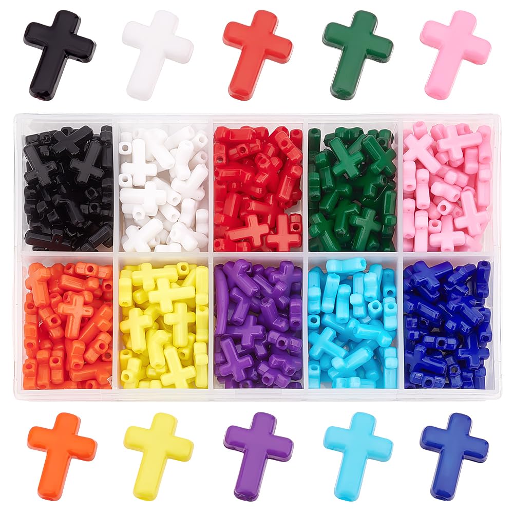 PH PandaHall 10 Colors Easter Cross Beads, 300Pcs Colorful Acrylic Cross Beads Crucifix Beads Charms Candy Color Loose Beads for Jewellery Making Necklace Bracelet Home Decor DIY Craft
