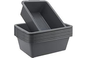 SEHOI 8 PCS Gray Plastic Tubs, 8L Commercial Tote Box, Food Service Tubs, Rectangular Plastic Dish Bin Utility Bus Tubs for Storing, Transporting, Washing, 8 Liters Capacity