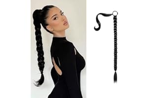 SEIKEA Upgraded Long Braid Ponytail Extension with Elastic Tie Straight Sleek Wrap Around Braid Hair Extensions Ponytail Black 20 Inch (After Braided 16 Inch) 110 Gram