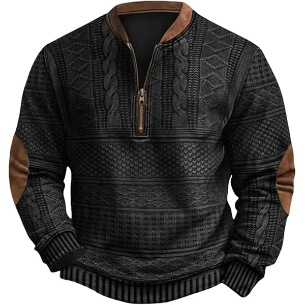Sweat-shirt Homme Col Montant Demi-zip Style Western - Coupe Ample, Décontracté Automne/hiver | Tissu Confortable - 2