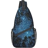 COFEIYISI Forest Galaxy Sling Bag Crossbody Backpack for Men Women Night Sky Milky Way Tree Forest with Starry Chest Bag Adjustable Casual Shoulder Backpack Dark Blue Gym Travel Hiking Daypack