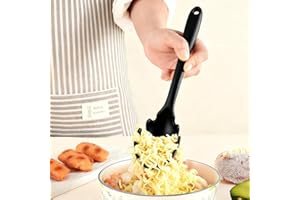 Silicone Pasta Fork, Kitchen Heat Resistant Noodle Spoon Server, BPA Free Spaghetti Strainer,8.5 inch (Black)