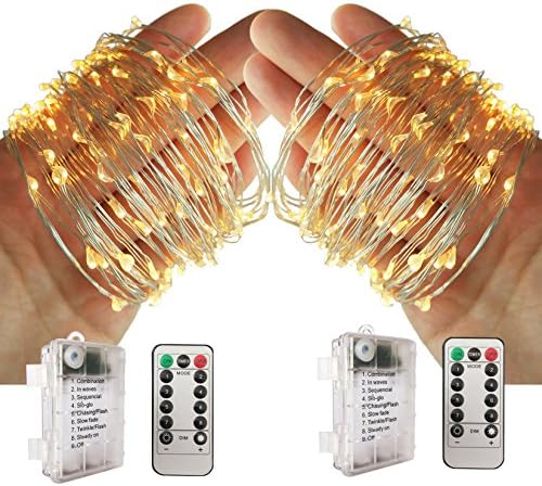 illumiForce LED Starry String Lights, Battery Operated Fairy Lights, 16.4ft 50LEDs, 8 Light Modes with Remote Control, Decorations for Patio Party Christmas, Warm White 2 Sets