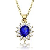 IRCOMULTI Boho Birthstone Gemstone Necklace Oval Sapphire Pendant Necklace Gold Halo Sapphire Necklace Vintage Blue Crystal Cz Necklace Jewelry for Women