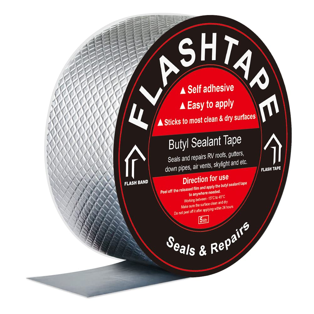 fowong Waterproof Tape Aluminium Foil Butyl Tape, Waterproof Tape for Leaks and Outdoor Use, 50mm(W) x 5M(L) Flashing Tape for Roof Sealant Tape for Repairing Crack, Gutter, RV Repair