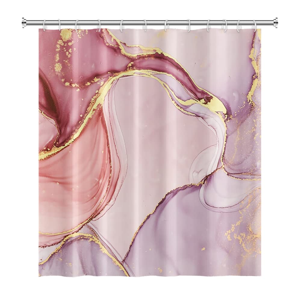 SDOTPMT 105x160cm Marble Shower Curtain Mixed Pink Purple Luxury Texture Golden Powder Bath Curtain Abstract Smooth Swirl Bathtub Curtain for Bathroom Fabric Polyester Waterproof with Hooks
