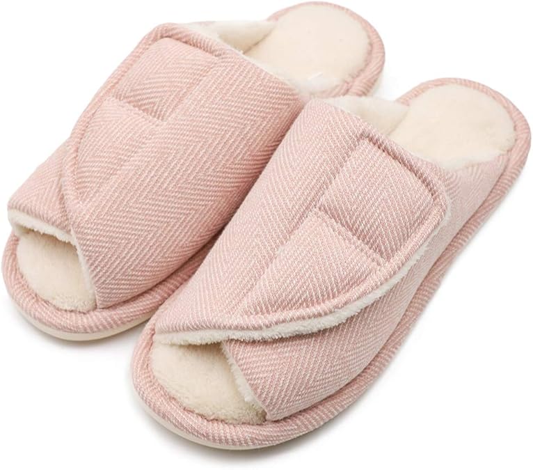 Women's Diabetic Slippers Adjustable Open Toe Plush Terry Warm Comfortable Slip On