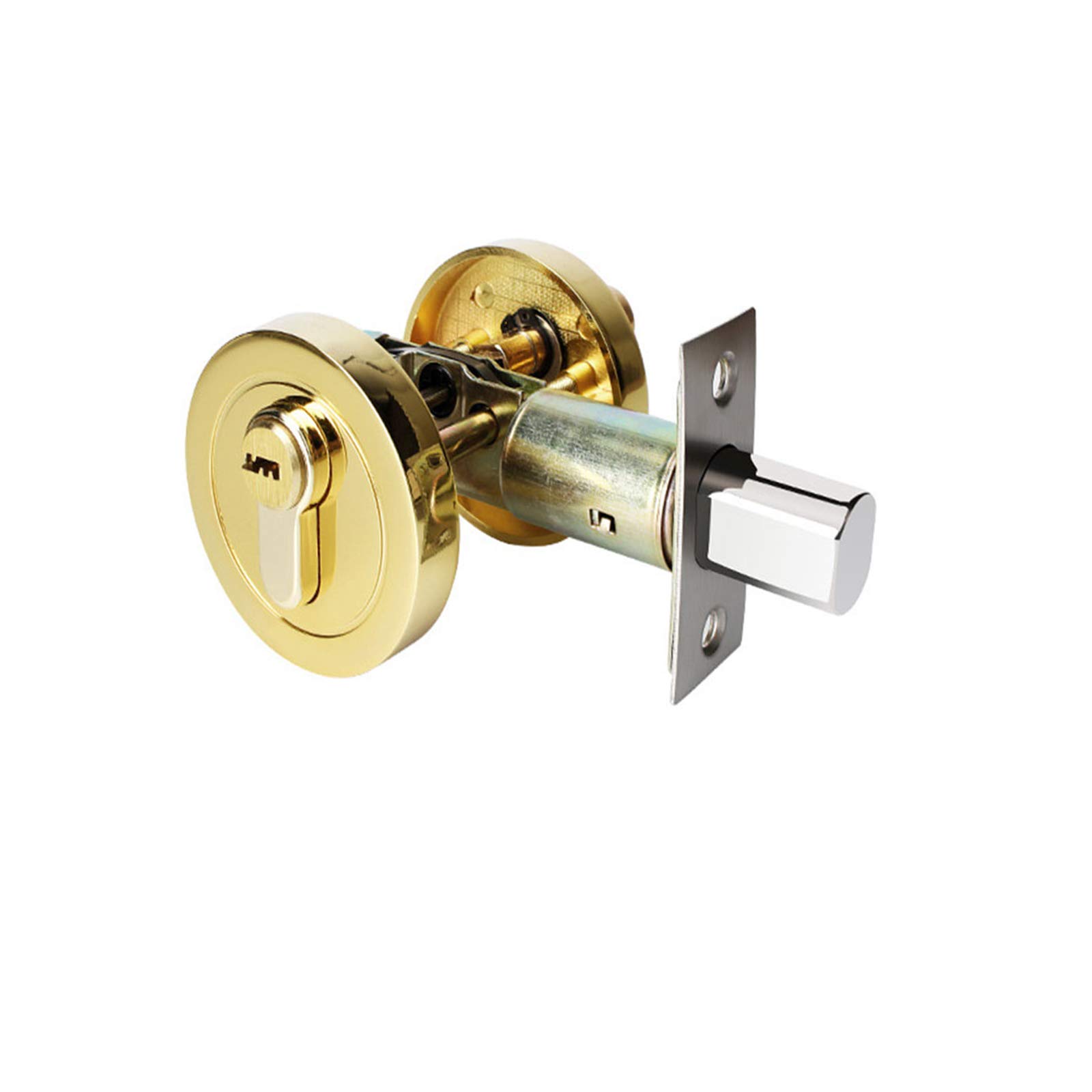 Home Door Single Cylinder Security Lock Deadbolt Zinc Alloy Safe Deadbolt Lock Door Handles Entrance Locker with Keys for 30-45 mm Thickness Bathroom Bedroom Wooden Steel Door (Gold)