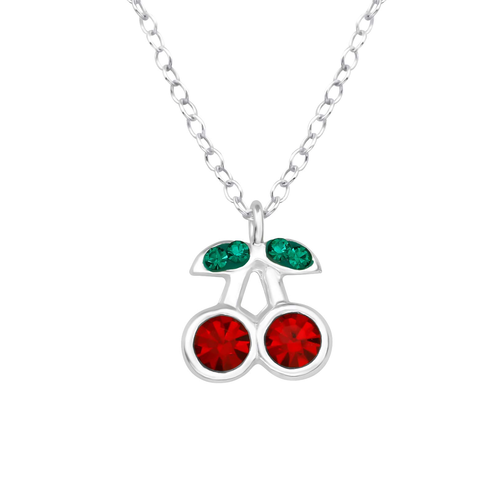 The Rose & Silver Company Girls 925 Sterling Silver Crystal Stones Cherry Necklace 39cm / 15.7"