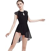 ODASDO Women Elegant Lyrical Dance Dress Lace Cap Sleeve Asymmetrical Tulle Skirt Leotard Contemporary Costume XS-XL