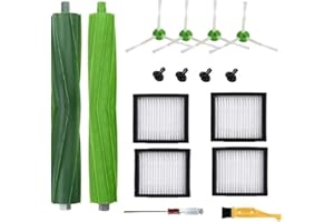 ANBOO Replacement Parts and Accessories Compatible for iRobot Roomba i3, i4, E5, E6, E7, I, E & J Series Vacuum Cleaners - 1 Set of 4 HEPA Filters & 4 Side Brushes
