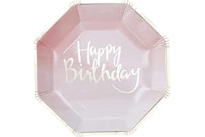Ginger Ray PM-902 Pick and Mix Foiled Pink Ombre Happy Birthday Party Paper Plates (8 Pack), Gold