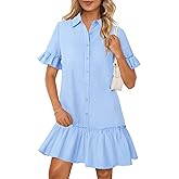 MEROKEETY Women's 2026 Summer Casual Shirt Dress Button Down Ruffle Sleeve Shift Mini Dresses with Pockets