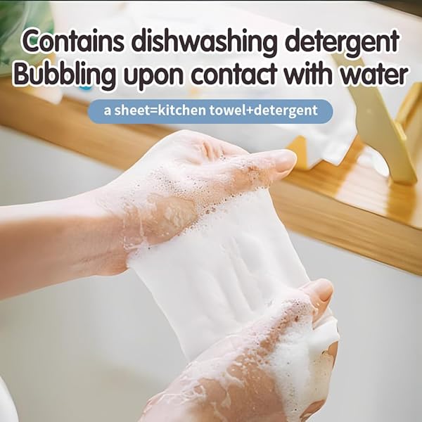 REUSABLE DRY & WET DISH SOAP FOAM WIPES – MULTI-PURPOSE CLEANING TOWELS FOR KITCHEN, BATHROOM, TRAVEL | NO WATER NEEDED, ECO-FRIENDLY, REACHES HARD-TO-CLEAN AREAS (60 PACK)