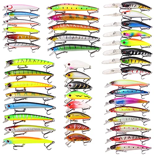 ANCLLO 43 Pieces Diving Fishing Lure Set Multi-Color Artificial Bait for Freshwater and Saltwater Bass Trout Pike
