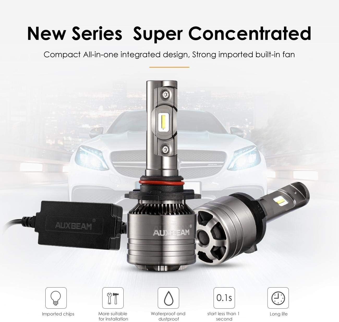 Auxbeam 9006 Led Headlight Bulbs F-T1 Series Led Headlights 70W 6000K 8000lm Super Bright LED Chips Single Beam with Temperature Control