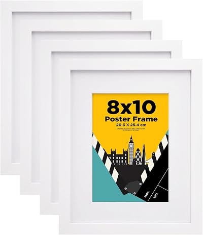 EGOFINE 10x8 Picture Frame Solid Wood with Mats 7x5 6x4, White 4 Pack