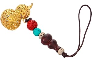 Veemoon Chinese Feng Shui Gourd Phone Charm Strap with Wood and Pendant Unisex Lucky Wu Lou Keychain for