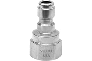 VELOCI PERFORMANCE PRODUCTS Veloci Prima 1/4" Stainless Steel Female NPT Quick Coupler Plug for Pressure Washers, Spray Wands, and Washing Attachments, Quick Disconnect Fittings, Made in the USA Commercial Grade