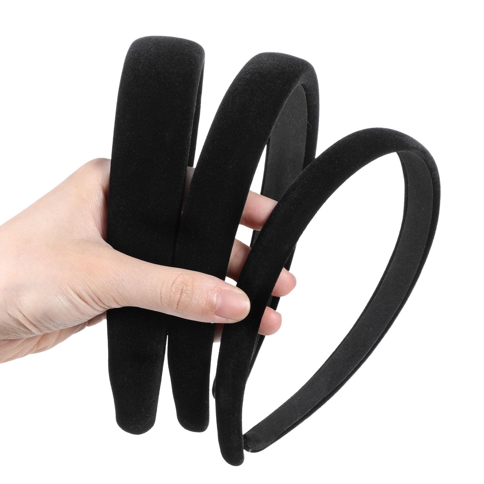3PCS Black Velvet Padded Headband, Elegant Soft Simple Solid Puffy Headbands, Vintage No Teeth Plain Thick Velvet Hair Band Hoops Holiday Elastic Hair Accessories for Women Teen Girls Casual