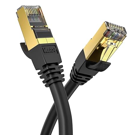 Veetop Cat8 Lankabel, 40Gbps Netzwerkkabel superschnell flexibel und robust mit vergoldetem RJ45 / Schwarz (20m)