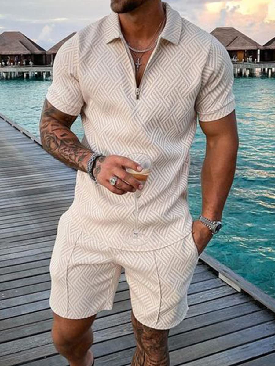 Osheoiso Tracksuit for Men, Summer Sports Suit, 2-Piece Outfit, Sport Set, Short Sleeve T-Shirts + Short Trousers Sets, Leisure Suit, Men's Business Polo Shirt with Lapels, Sports Trousers
