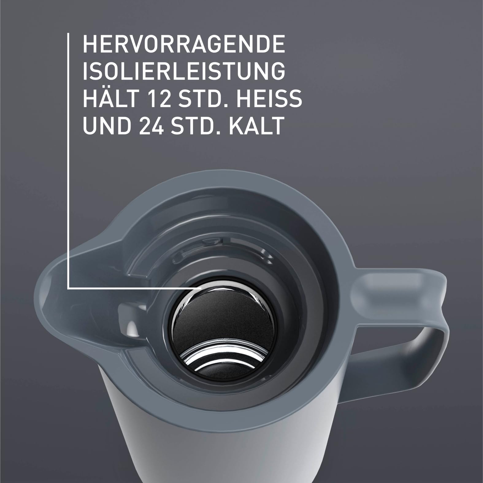 Emsa Motiva Thermoskanne 1l, Isolierkanne mit Quick-Press-Verschluss, 12h heiß, 24h kalt, Glaskolben, Made in Germany, Teekanne Thermo, Nordisches Design, anthrazit, N41701 7