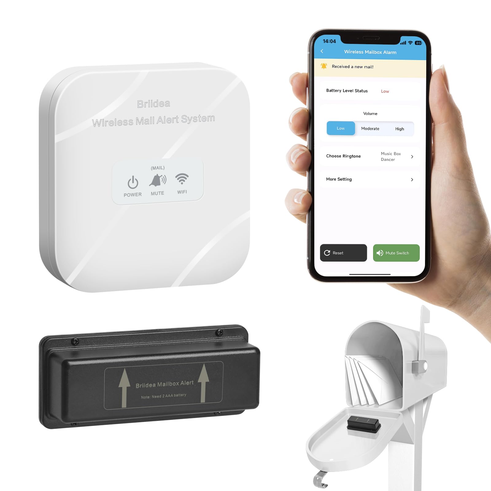 Photo 1 of WiFi Mailbox Alert, Briidea 300ft Wireless Mailbox Alert with User-Friendly App for Real-Time Mail Monitoring, IP67 Waterproof Design, Personalized Alerts, Low Power Consumption